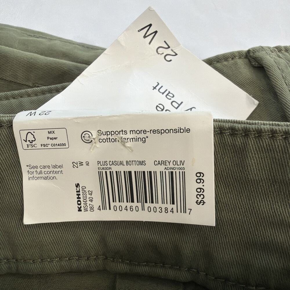 Sonoma Goods For Life Womens 22W Utility Pants Olive Green Mid Rise Straight Leg - Picture 7 of 11